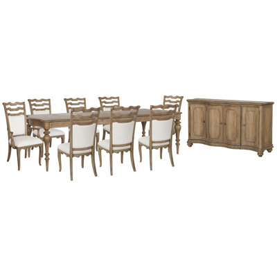 Jacquenette Leg Dining Table With 6 Side Chairs 2 Arm Chairs And Buffet