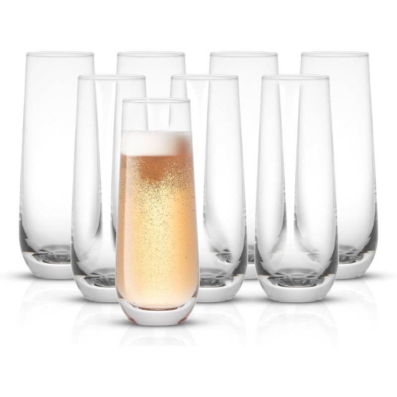 Ensemble de 8 flûtes à champagne sans pied Milo Flûte à vin 9,5 oz Prosecco, verres à mimosa, ensemble de verres à cocktail, verres à eau, verres de bar