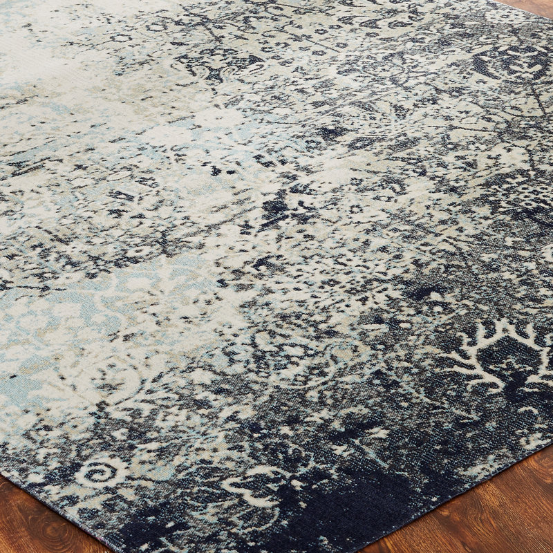 Pocasset Abstract Area Rug in Blue/Gray/Navy, Rectangle 9'3" x 13'