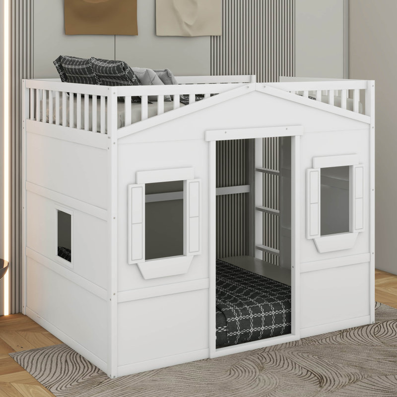Lit mezzanine double avec échelle, Blanc