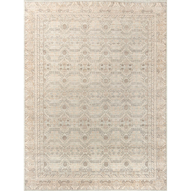 Hand Knotted Wool Oriental Area Rug in Light Blue/Brown, Rectangle 10' x 14'
