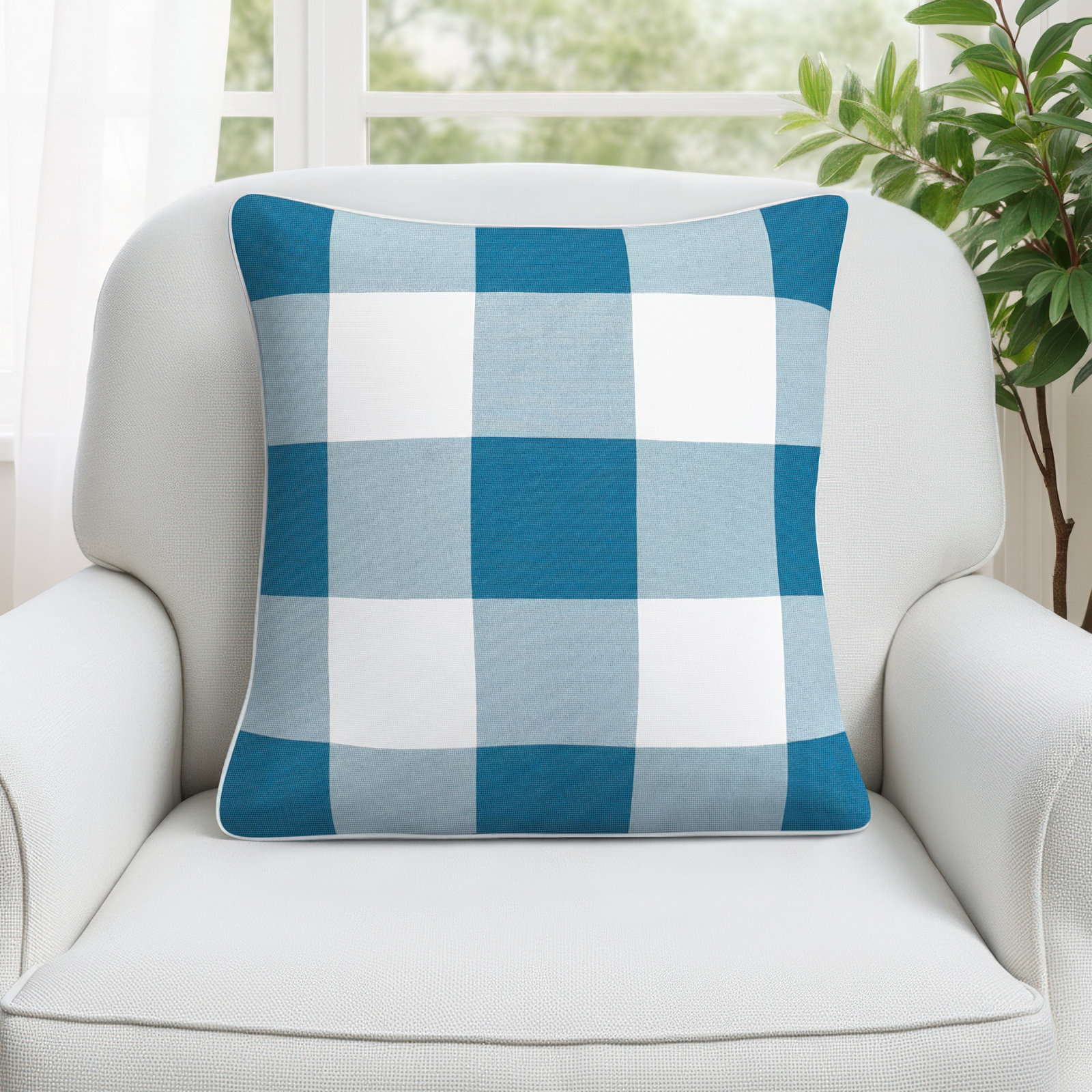 Briarwood Gingham Cotton Pillow Cover, Aqua/White