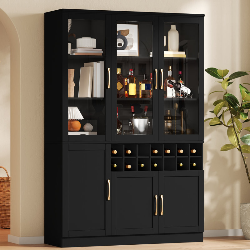 70,7 po de haut, armoire à vin avec 14 porte-bouteilles, Noir