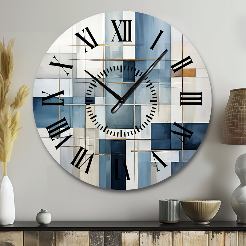 Horloge murale bleue et grise, Grand