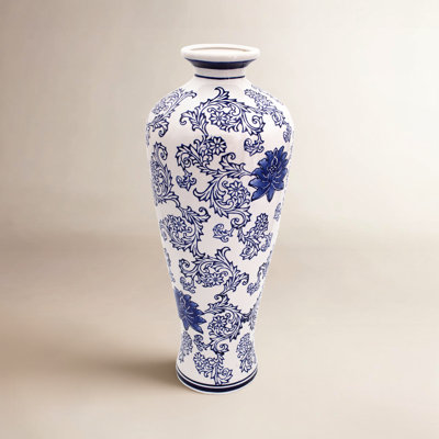 Blue Garden Tall White Lotus Shoulder Vase