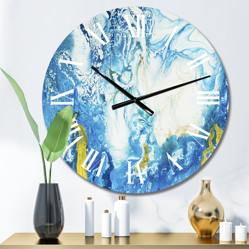 Horloge murale classique bleu classique et or liquide, Petit