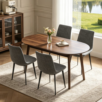 Ensemble de table de salle à manger de 63 pouces pour 4 personnes, table de salle à manger en bois moderne, chaises de salle à manger en cuir 4, ensemble de 4 tables et chaises, idéal pour la salle à manger, table de couleur noyer + 4 chaises gris foncé
