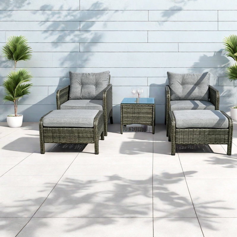 Comfort Patio Sofas, Steel Rattan 5 Piece Modern Set For Patio Balcony