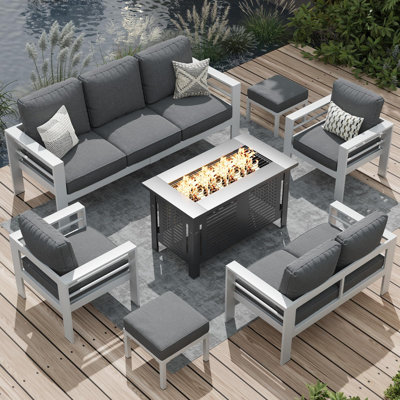 Ensemble de meubles de patio en aluminium avec foyer