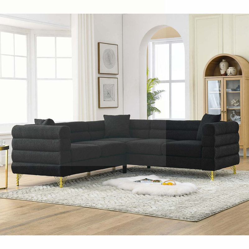 Shinaya Upholstered L-Shaped Sectional Symmetrical, Cotton Blend Black