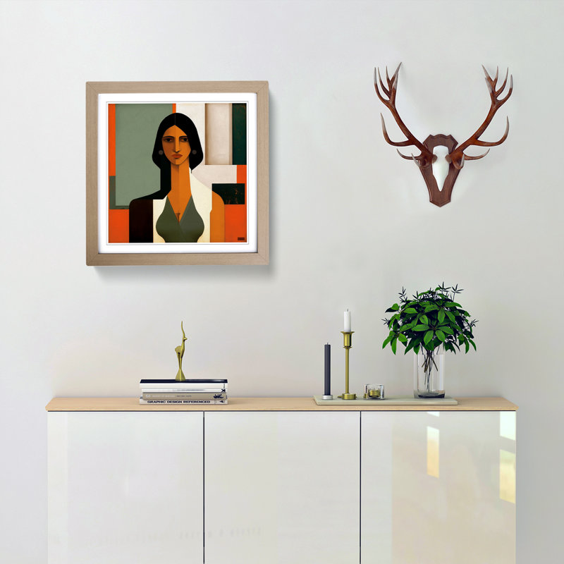 Indian Woman Suprematism No.1 - Single Picture Frame Print on Wood, Oak