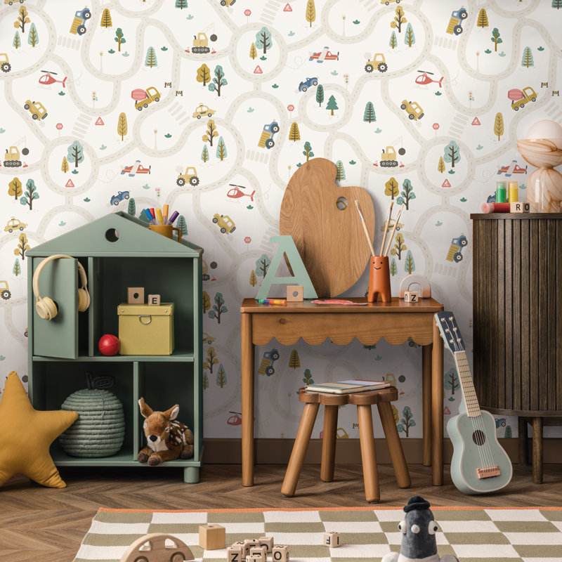10.05m x 53cm Matte Wallpaper Roll, Cream Blue