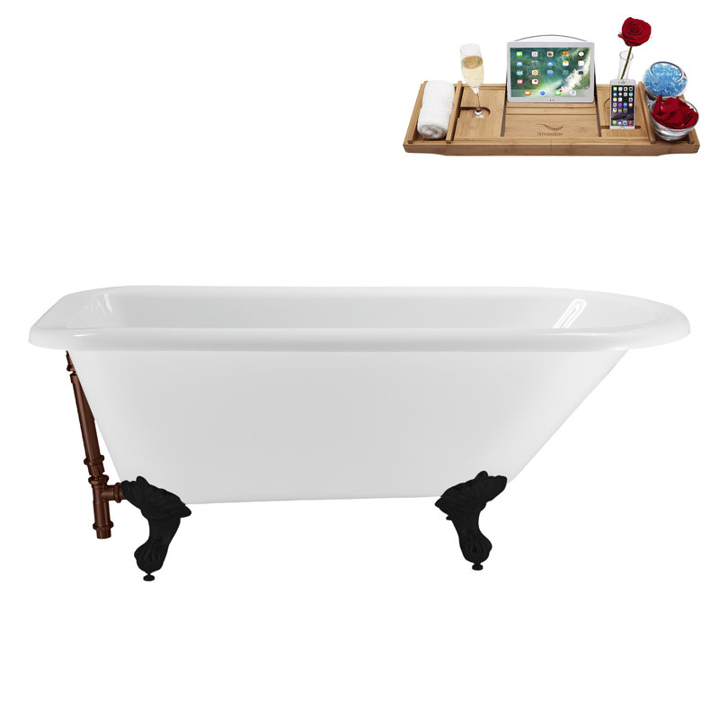 62" Streamline Clawfoot Tub,Tray,Drain, Clawfeet, Matte Black, Matte Oil Rubbed Bronze