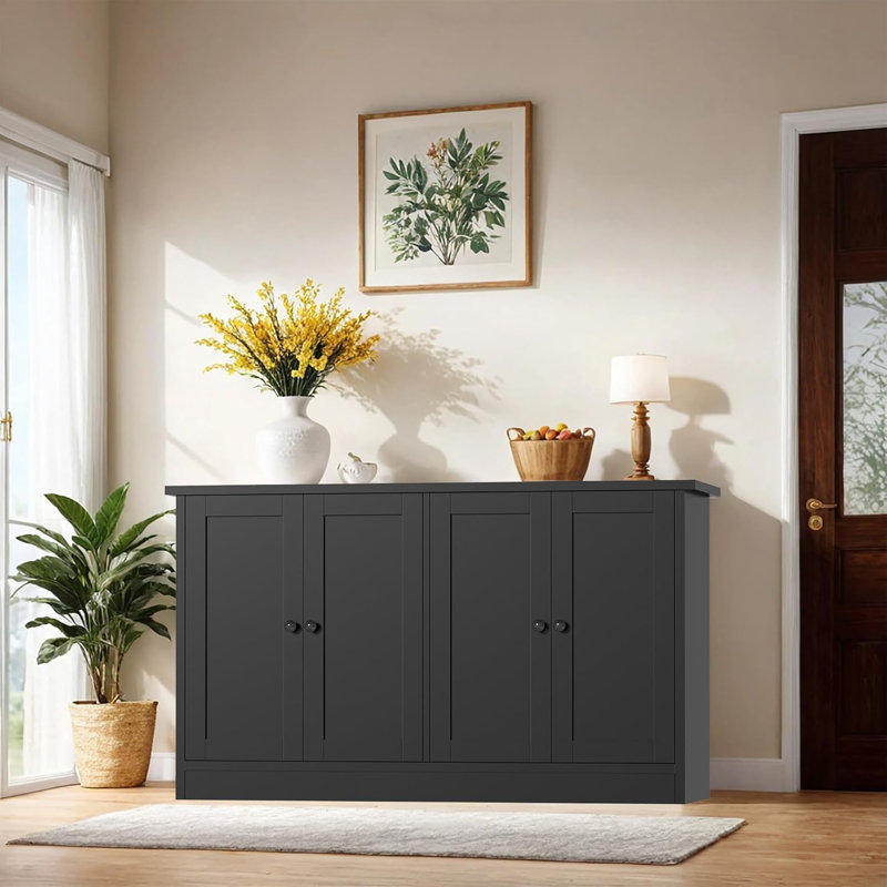 Buffet noir avec armoire à café 4 portes et l 49 po