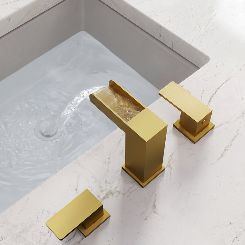 Widespread Bathroom Faucet 3 Hole, 2-Handle Bathroom Sink Faucet with Drain Assembly, Brushed Gold