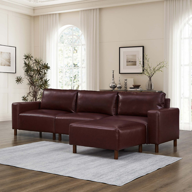 Canapé modulaire de luxe moderne avec revêtement en polyuréthane respirant de qualité supérieure, Bourgogne