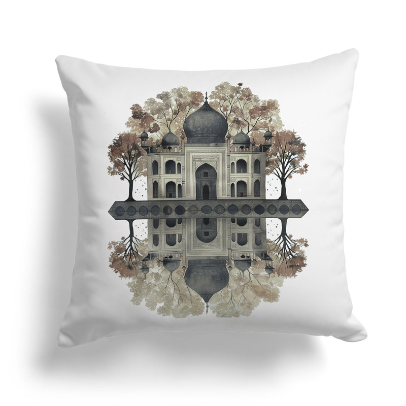 Mughal Waterside Paradise  Square Throw Pillow, 20"H x 20"W, Green/Beige