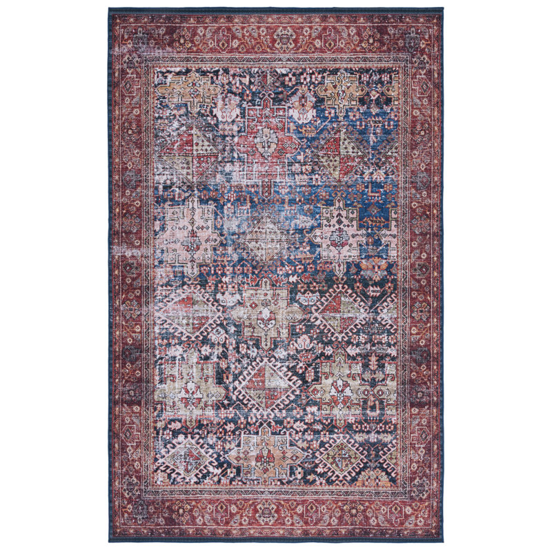 Gadbois Oriental Navy/Rust Area Rug, Rectangle 9' x 12'