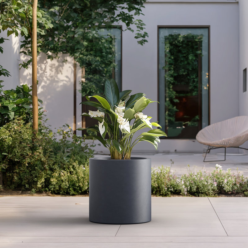 Pot à fleurs en ciment Skogh, Gris granite, H 16 po x l 16 po x P 16 po