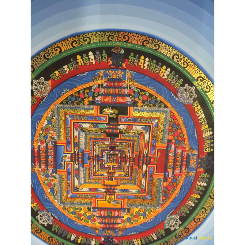 Life Chakra Mandala avec Halo (Brocadeless Thangka)