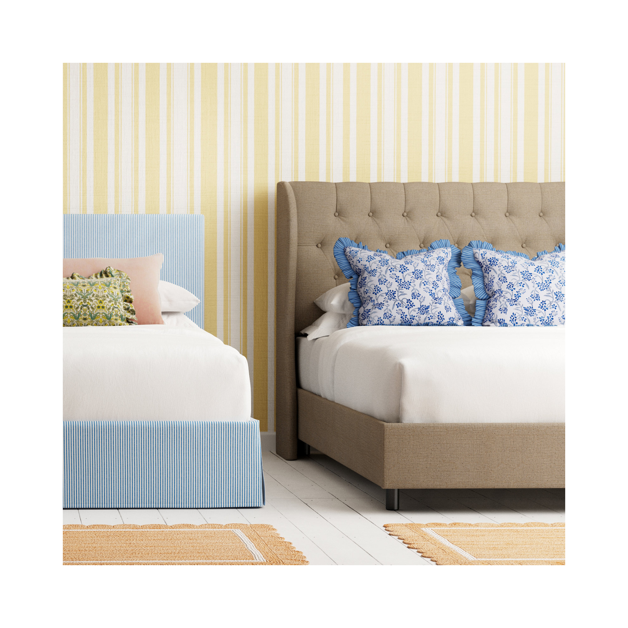 Tomey Upholstered Wingback Bed, Classic Sandstone Linen, California King