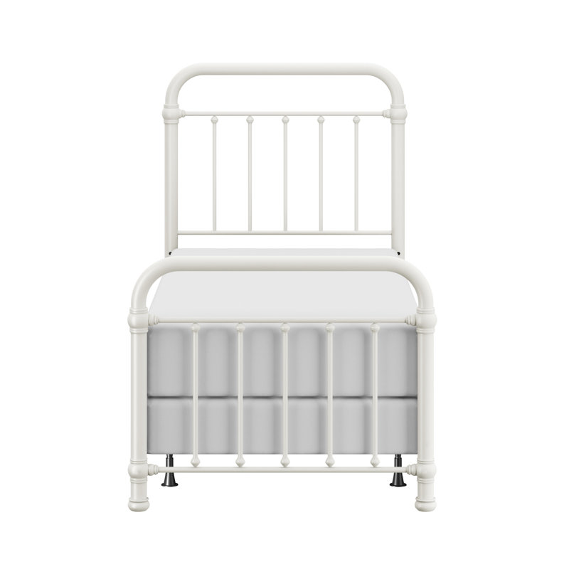 Melancon Metal Spindle Bed, Twin, Soft White/Satin Beige
