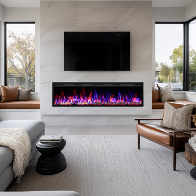 74" Smart Electric Fireplace Insert With App Control, Multicolor Flames, Crackling Sound, Plug-in & Hardwire, 5 Speed & Brightness, Timer, 750w/1500w