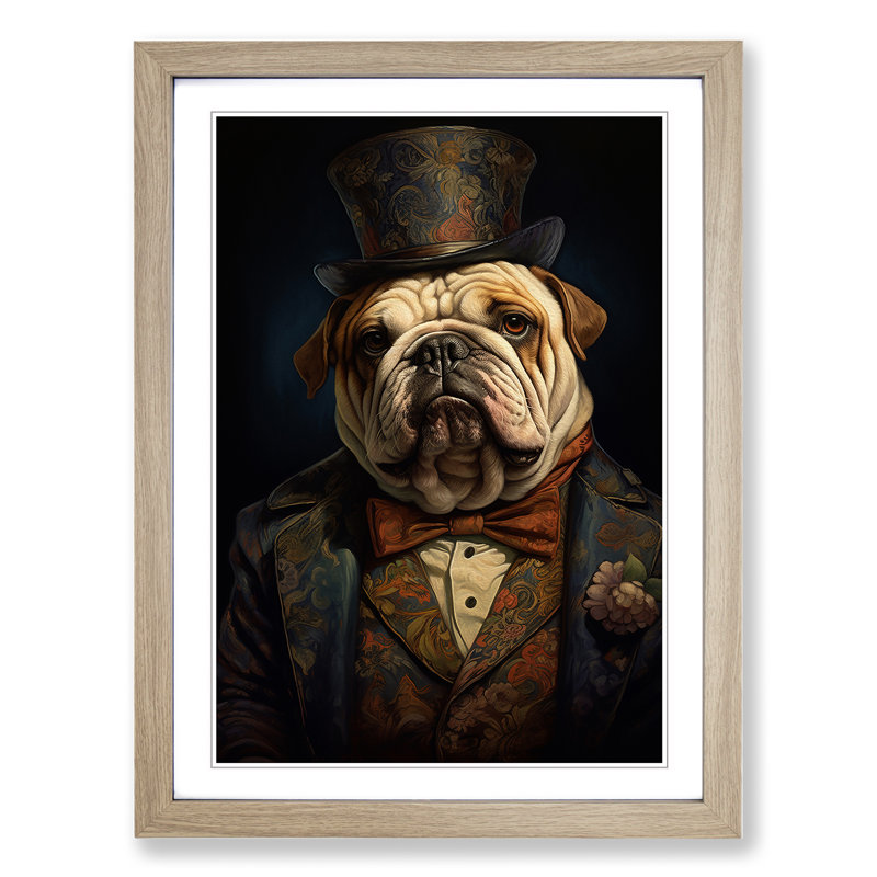 British Bulldog Romanticism - Framed Print, 34cm H x 25cm W x 2cm D, Oak Framed