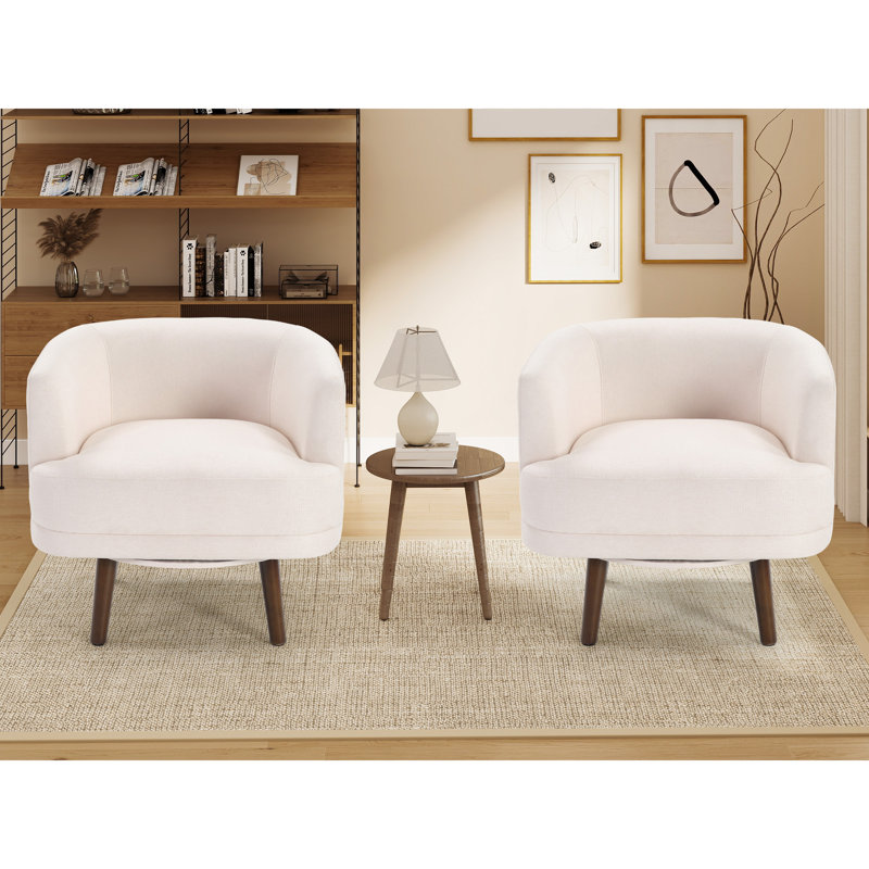 Fauteuil demi-tonneau de 28 po de largeur avec pieds en bois massif, Beige, 2