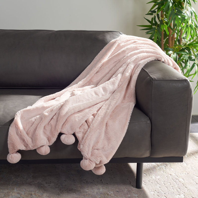 Lush Pink Cotton Pom Pom Whimsical Throw Blanket