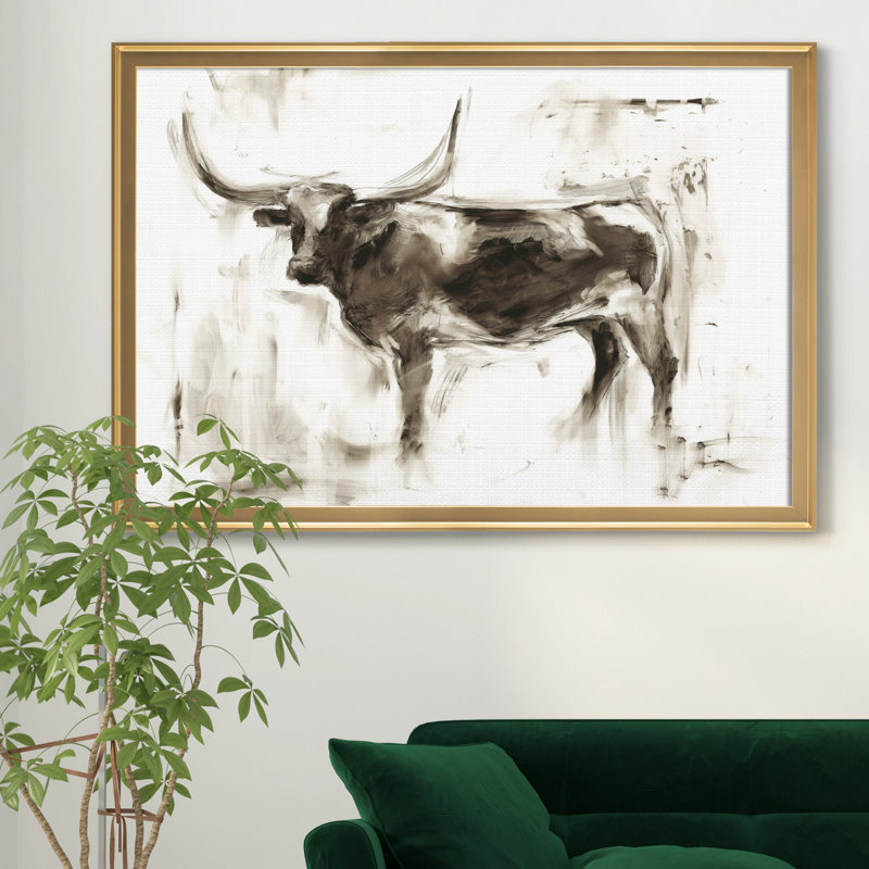 Longhorn Study II - Reproduction d'art sur toile encadrée, H 22,5 po x l 30,5 po x P 1,5 po, Doré