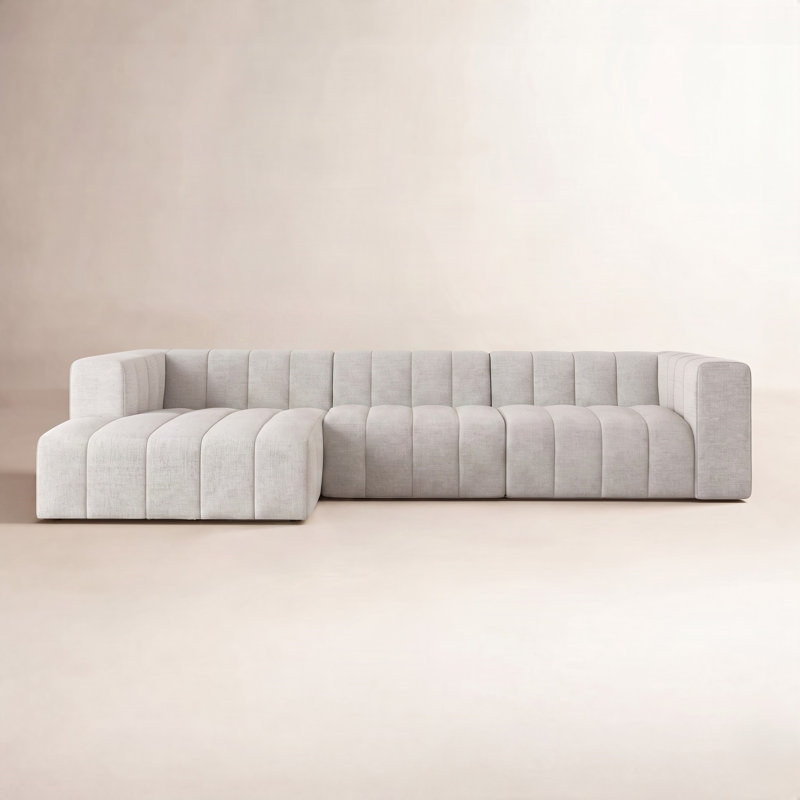 Langham Modular Chaise Sectional, Left Hand Facing, Light Gray Napa Sandstone Polyester, Black