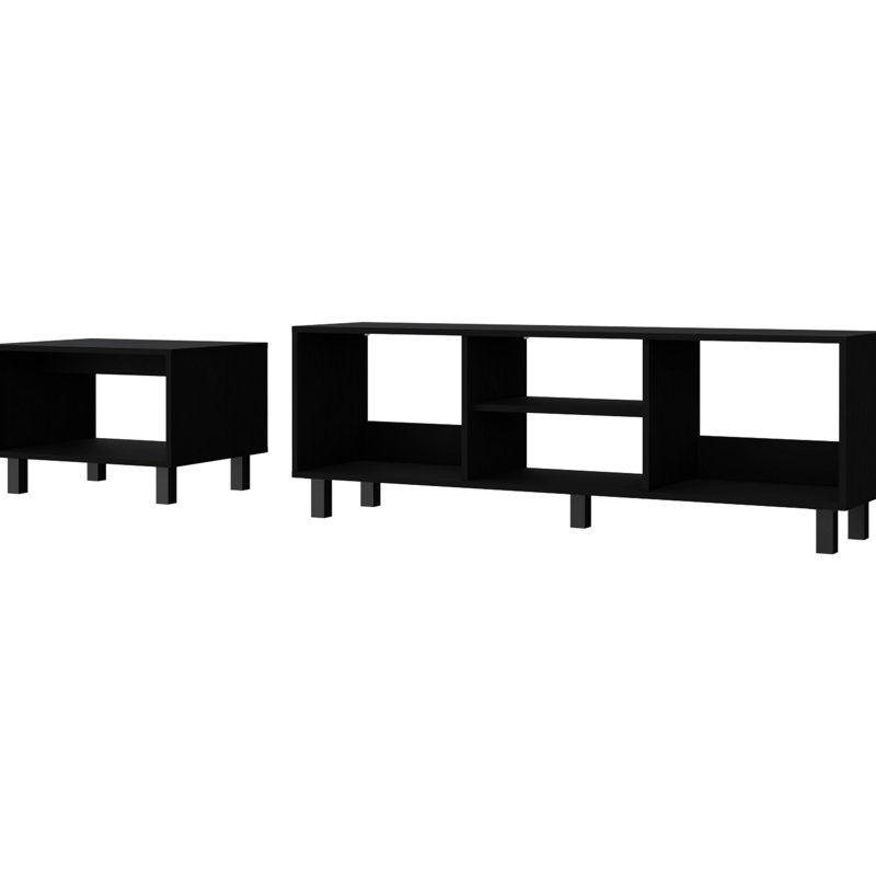 2 solution de salon en noir: meuble télé et table basse pour un décor polyvalent et fonctionnel