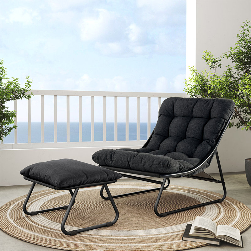 Outdoor Armless Lounge Chair with Ottoman, Black