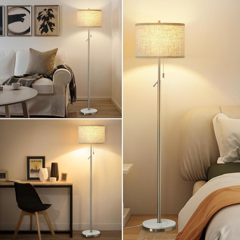 Adjustable Marble Floor Lamp With Pull Chain, Brushed Nickel Finish (Bulbs Not Included)