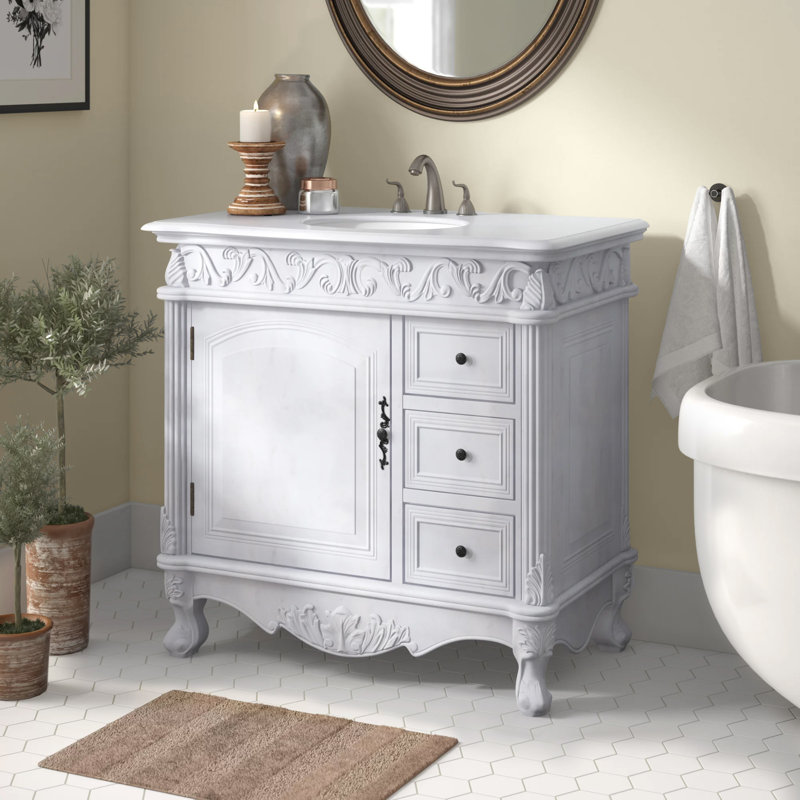 Ensemble de meuble-lavabo simple 36 po Aurillac, Blanc antique, Blanc Guangxi