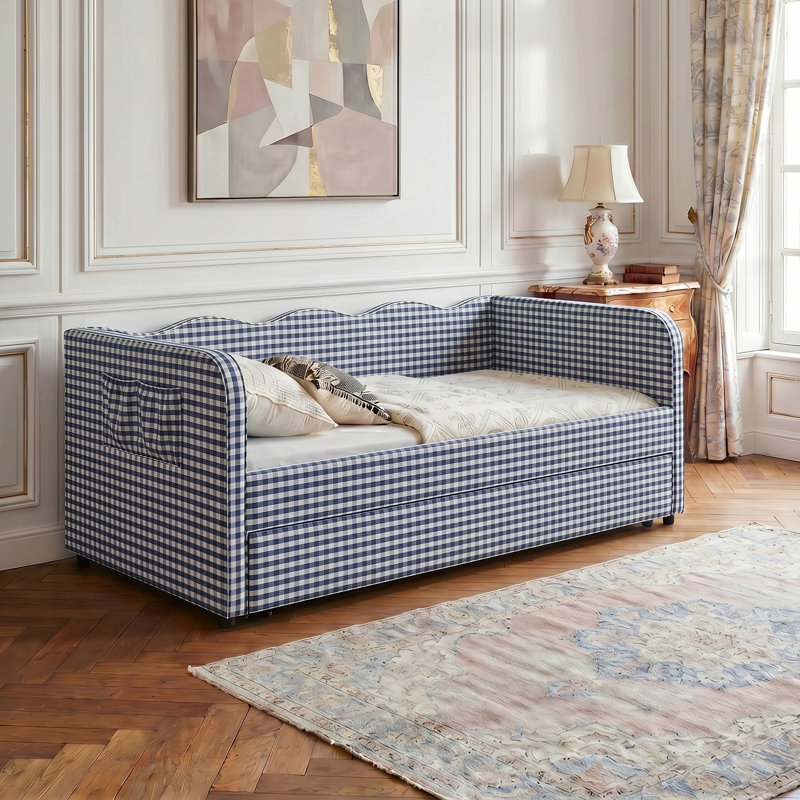 Canapé-lit convertible rembourré Gingham, Twin, Dark Blue