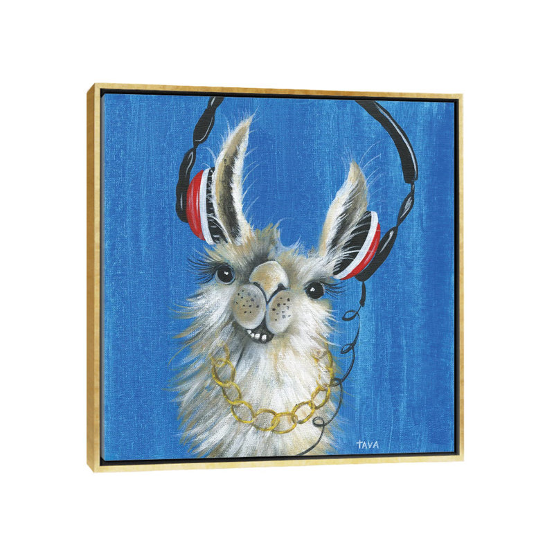 Llama Jammin '- reproduction d'art, Toile encadrée d'or, H 26 po x l 26 po x P 1,5 po, Aucun mat
