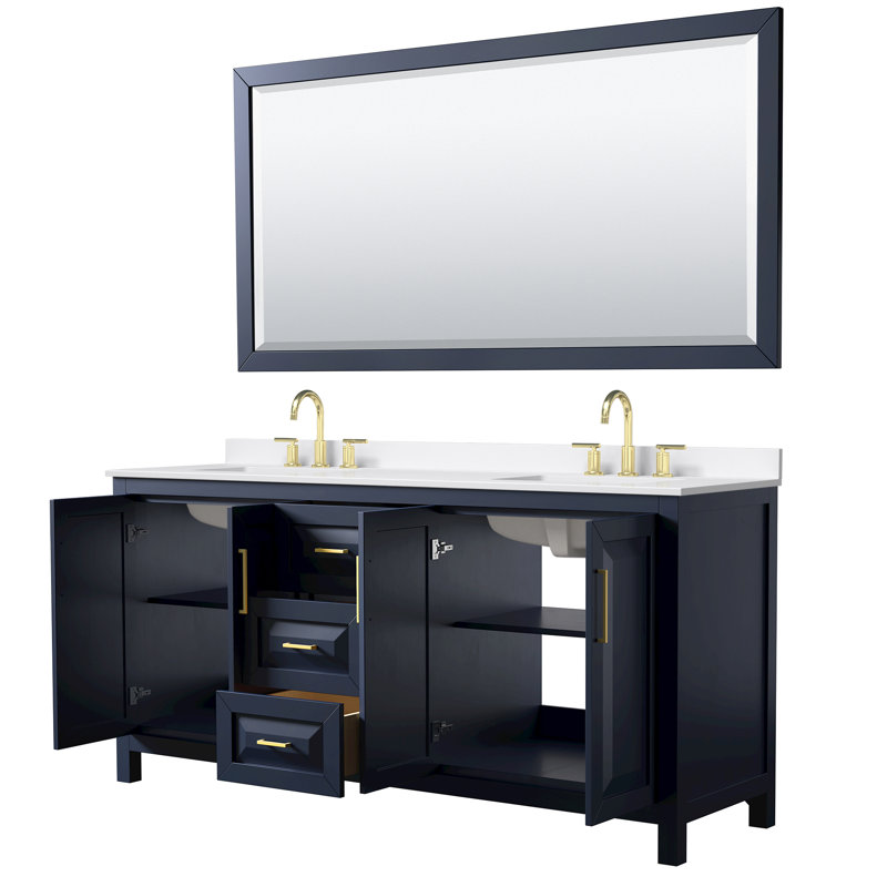 Daria 72 in. with Mirror Vanity, Giotto Quartz, Blue, Brushed Gold