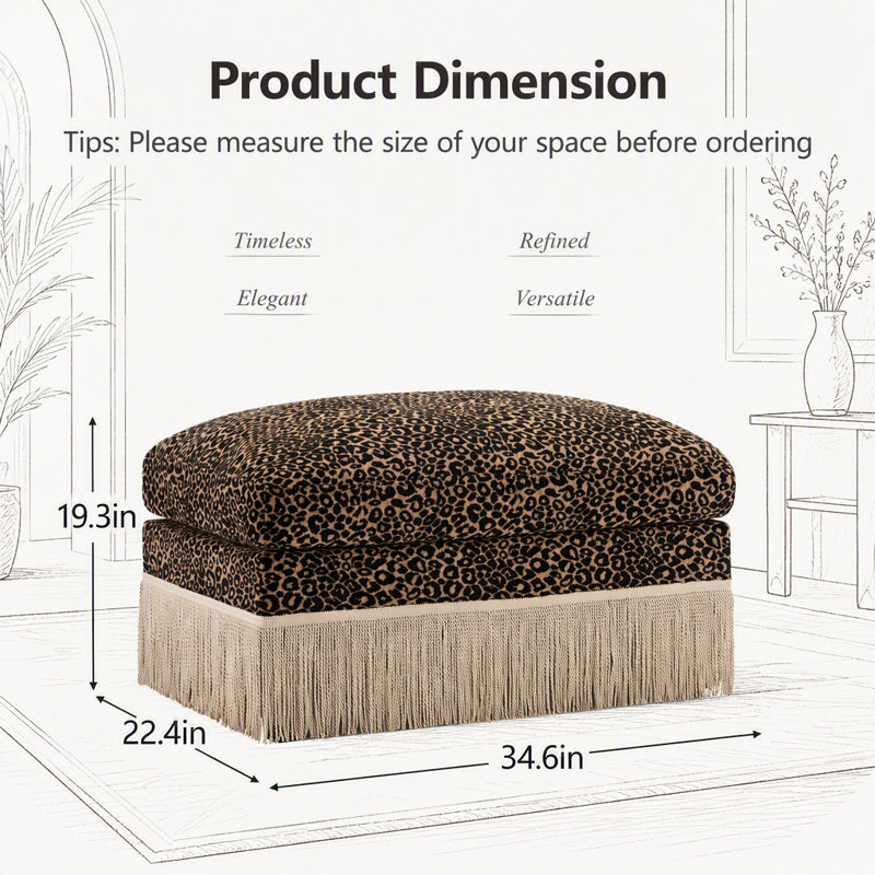 Pouf en chenille à imprimé léopard - Doux, élégant et polyvalent pour les espaces de vie modernes, Brun-noir