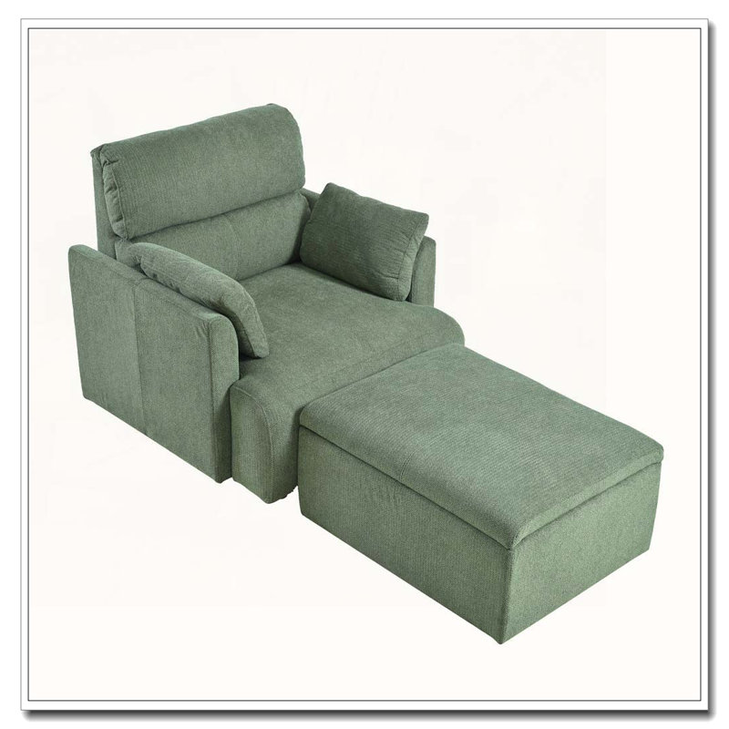 Fauteuil surdimensionné avec repose-pieds et repose-pieds rembourré avec rangement, Vert foncé
