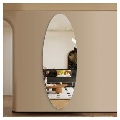 63" x 24" Modern Oval Full Length Wall Mirror, Shatterproof Copper-Free Silver Glass for Bedroom & Salon