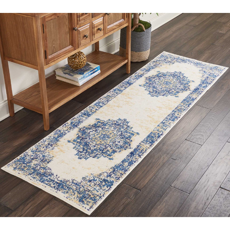 Burnie Oriental Blue/Ivory Area Rug, Runner 2'3" x 10'