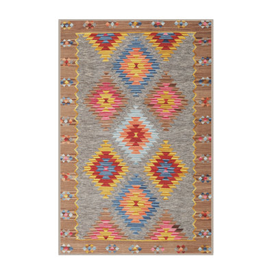 Tapis de zone rouge/jaune/rose contemporaine
