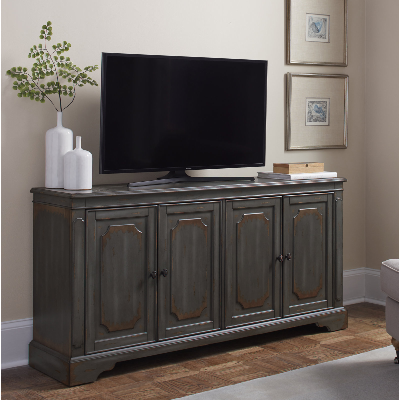 Dalgard TV Stand, 32"H x 72"W x 16"D, Gray