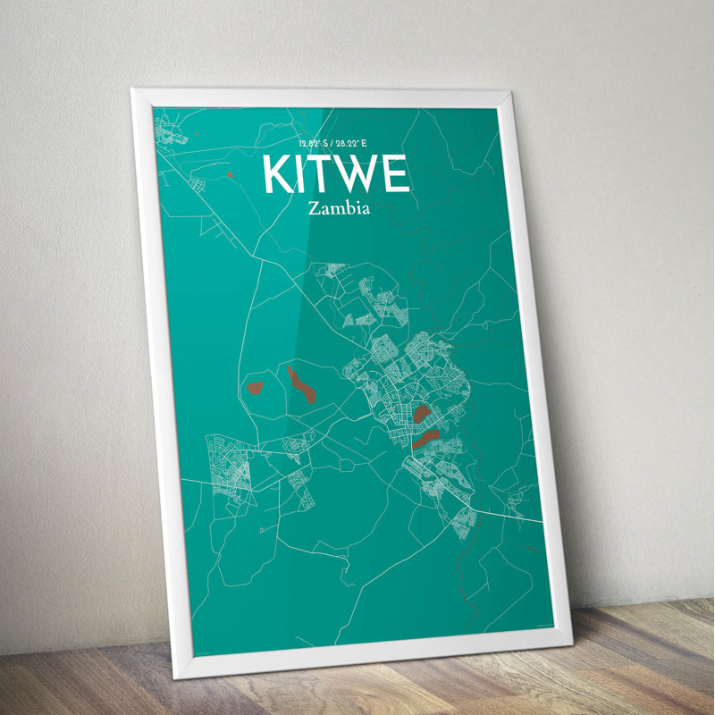 Kitwe City Map - No Frame Print, 50.8cm H x 40.6cm W x 0.13cm D