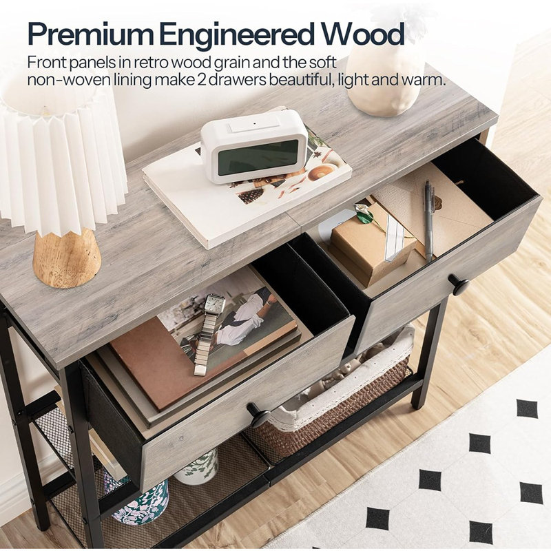 Narrow Console Table With 2 Fabric Drawers, Small E...