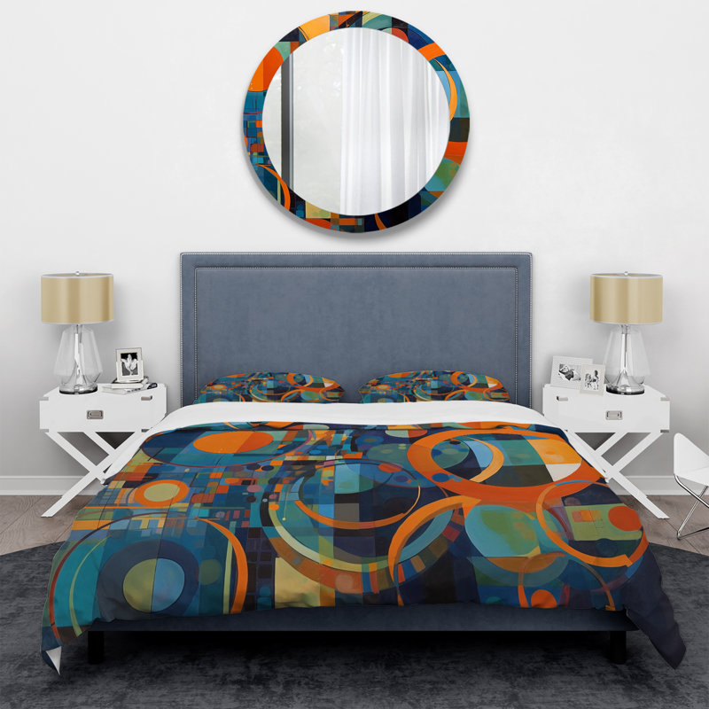 Ensemble de housse de couette à motif géométrique orange et bleu II - formes abstraites