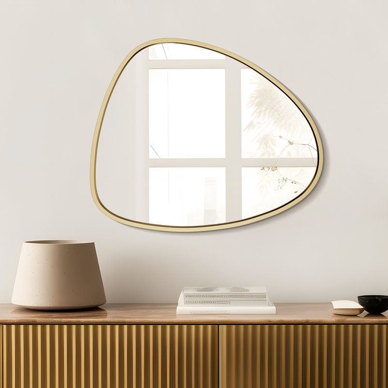 Modern Asymmetrical Aluminum Framed Mirror for Bedroom, Living Room, Gold