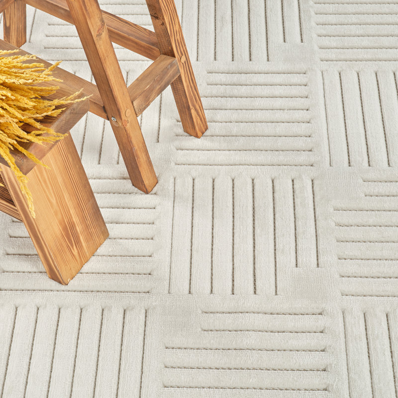 Milaim In- & Outdoor Scandi Modern Boho White Area Rug, Rectangle 80 x 150cm